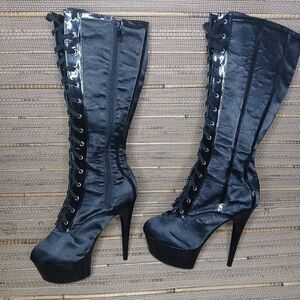 Ellie Shoes E-609-Raven-L 6" Lace Knee High Womens Boot Size 10